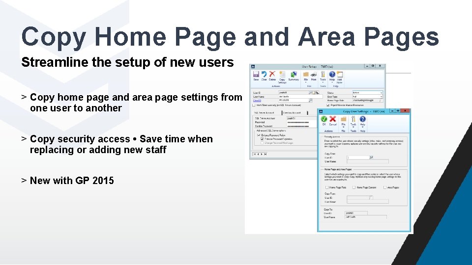 Copy Home Page and Area Pages Streamline the setup of new users > Copy