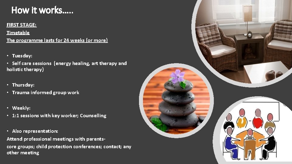 How it works…. . FIRST STAGE: Timetable The programme lasts for 24 weeks (or How it works…. . FIRST STAGE: Timetable The programme lasts for 24 weeks (or