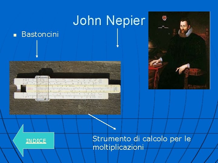 John Nepier n Bastoncini INDICE Strumento di calcolo per le moltiplicazioni 
