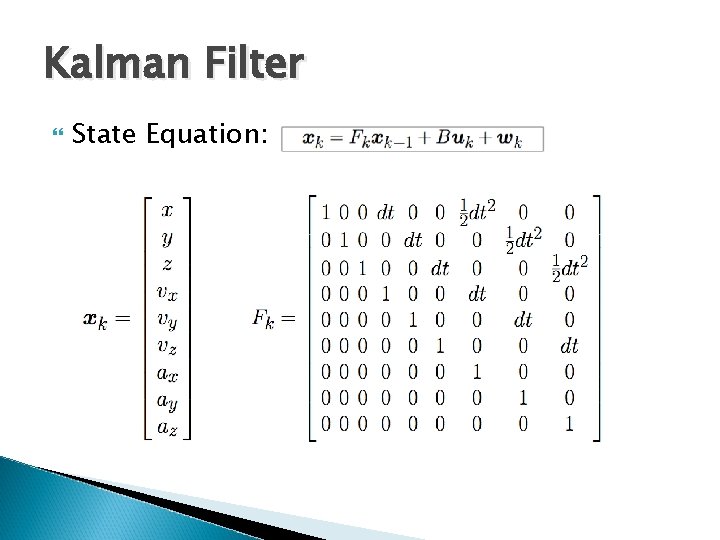 Kalman Filter State Equation: 