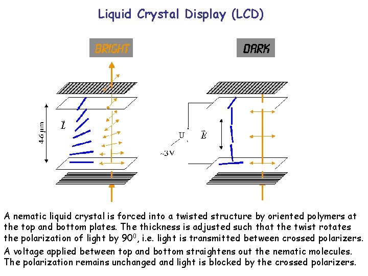 Liquid Crystal Display (LCD) A nematic liquid crystal is forced into a twisted structure