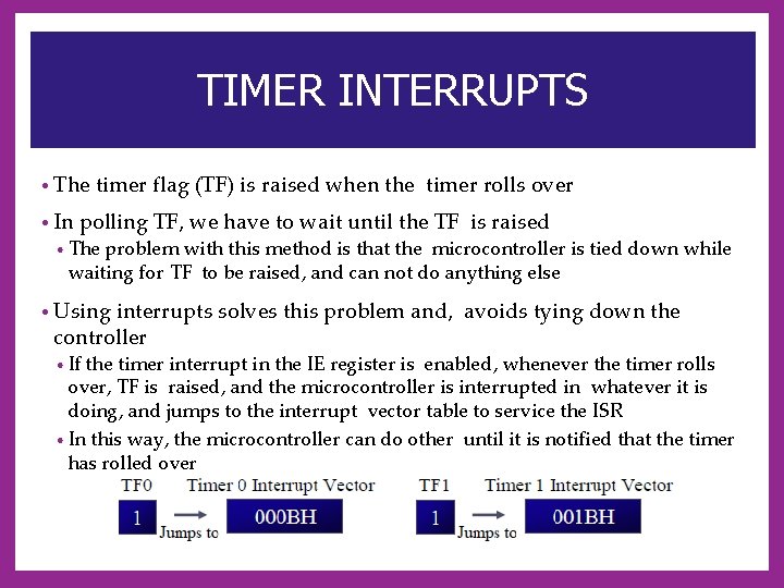 TIMER INTERRUPTS • The • In timer flag (TF) is raised when the timer