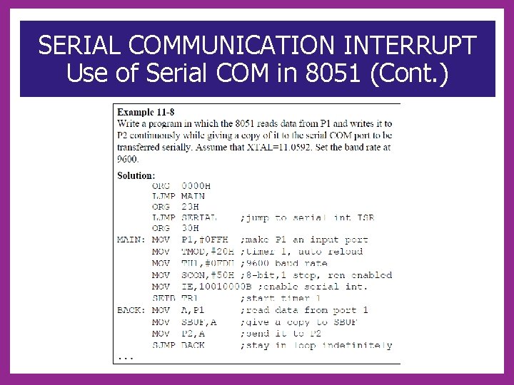 SERIAL COMMUNICATION INTERRUPT Use of Serial COM in 8051 (Cont. ) 