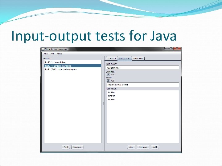 Input-output tests for Java 