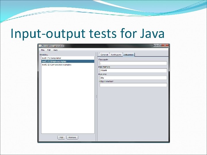 Input-output tests for Java 