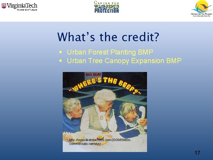 What’s the credit? § Urban Forest Planting BMP § Urban Tree Canopy Expansion BMP