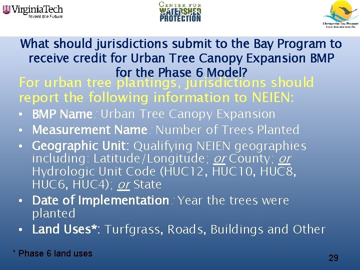 What should jurisdictions submit to the Bay Program to receive credit for Urban Tree