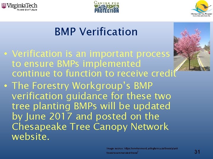 BMP Verification • Verification is an important process to ensure BMPs implemented continue to