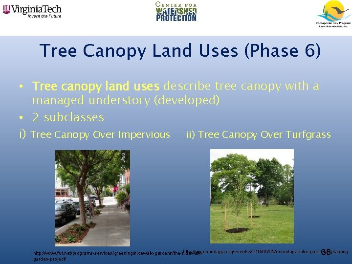 Tree Canopy Land Uses (Phase 6) • Tree canopy land uses describe tree canopy