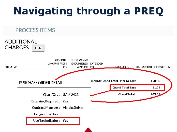 Navigating through a PREQ 