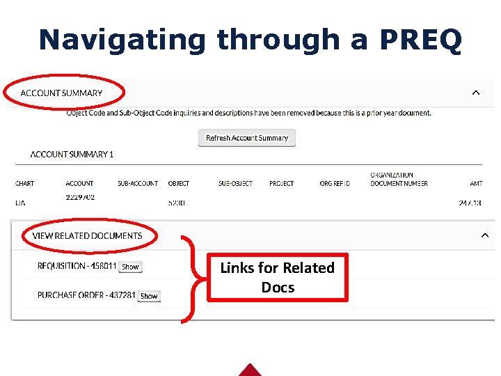 Navigating through a PREQ Links for Related Docs 