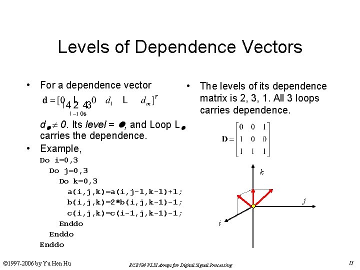 Levels of Dependence Vectors • For a dependence vector • The levels of its