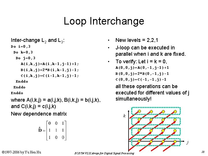 Loop Interchange Inter-change L 2 and L 3: Do i=0, 3 Do k=0, 3