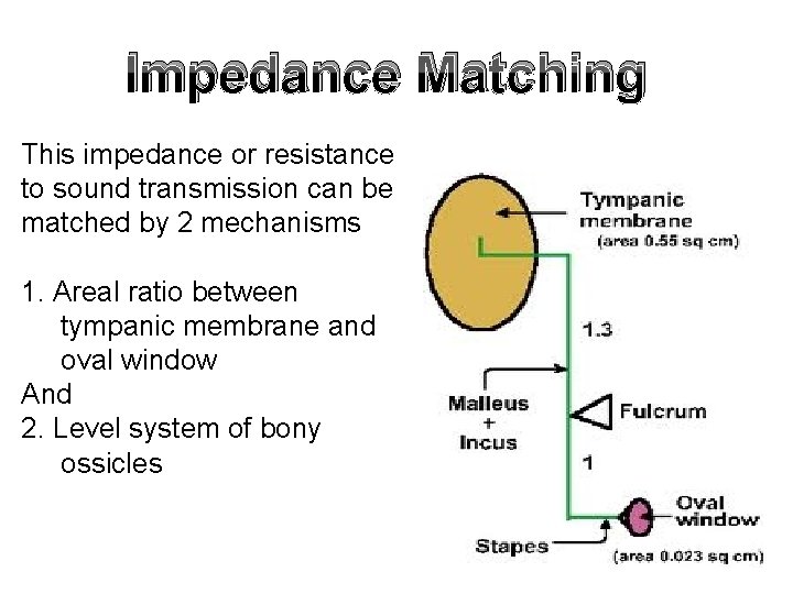 Impedance Matching This impedance or resistance to sound transmission can be matched by 2