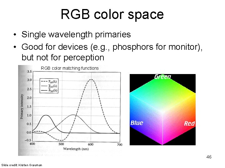 RGB color space • Single wavelength primaries • Good for devices (e. g. ,