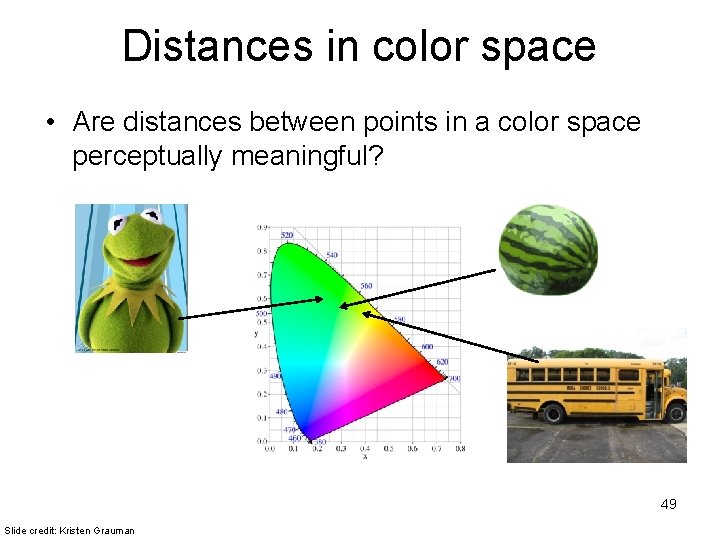 Distances in color space • Are distances between points in a color space perceptually