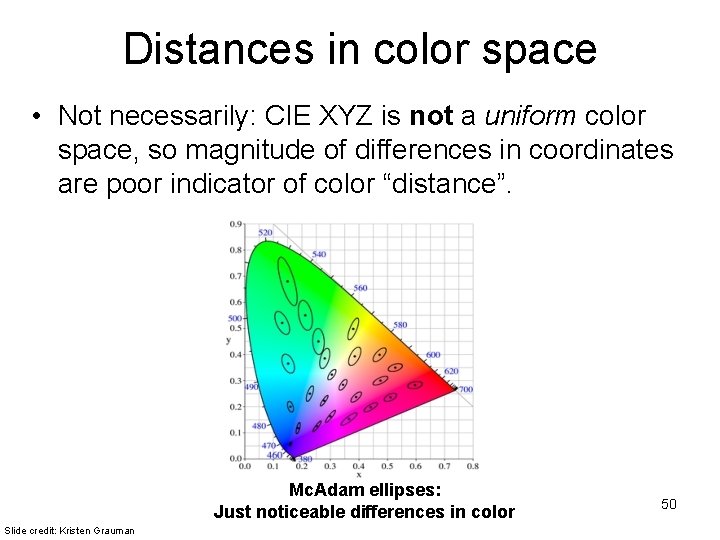 Distances in color space • Not necessarily: CIE XYZ is not a uniform color