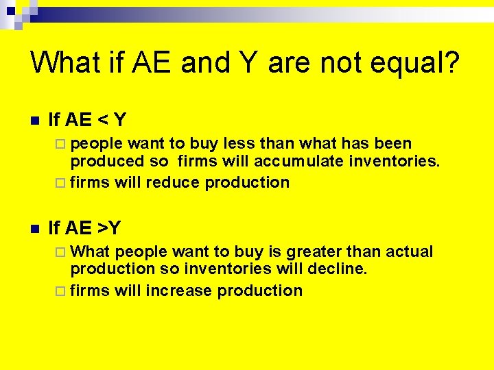 What if AE and Y are not equal? n If AE < Y ¨