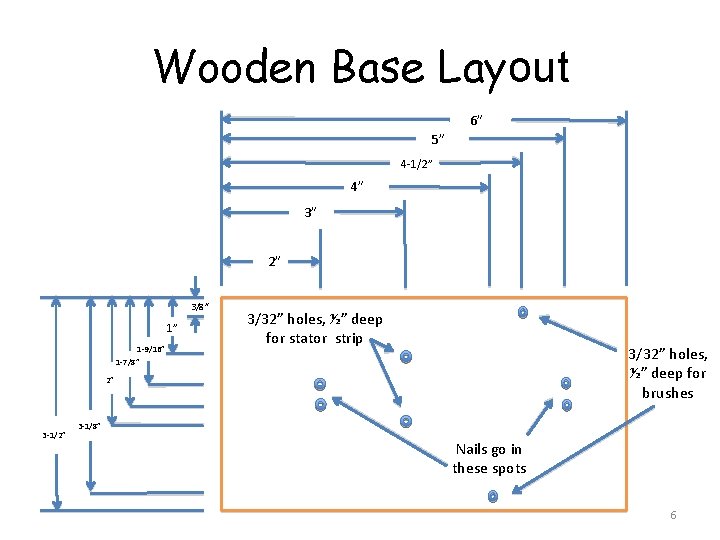 Wooden Base Layout 6” 5” 4 -1/2” 4” 3” 2” 3/8” 1” 1 -9/16”