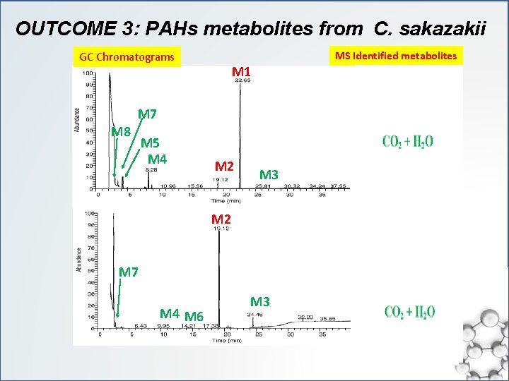 OUTCOME 3: PAHs metabolites from C. sakazakii MS Identified metabolites GC Chromatograms M 1