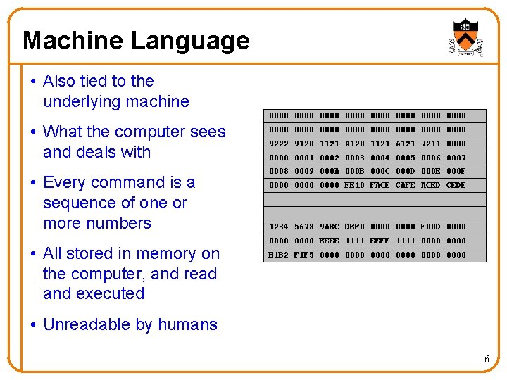 Machine Language • Also tied to the underlying machine 0000 0000 • What the