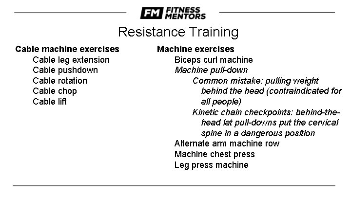 Resistance Training Cable machine exercises Cable leg extension Cable pushdown Cable rotation Cable chop