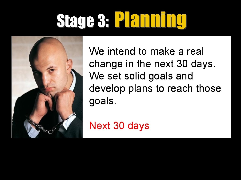 Stage 3: Planning We intend to make a real change in the next 30