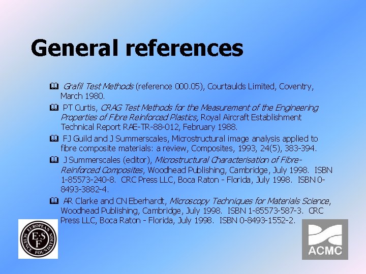 General references & Grafil Test Methods (reference 000. 05), Courtaulds Limited, Coventry, March 1980.