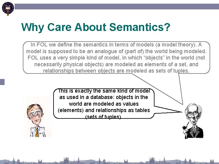 Why Care About Semantics? In FOL we define the semantics in terms of models