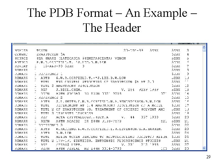 The PDB Format – An Example – The Header 29 