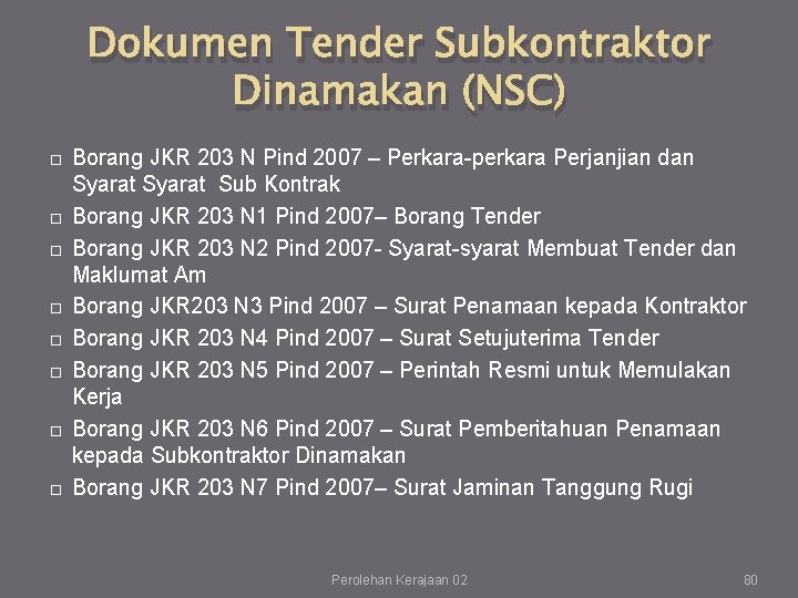 Dokumen Tender Subkontraktor Dinamakan (NSC) Borang JKR 203 N Pind 2007 – Perkara-perkara Perjanjian