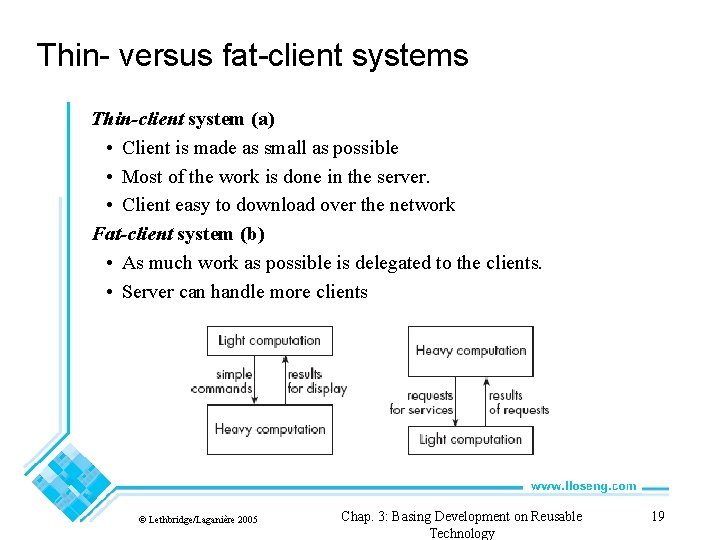 Thin- versus fat-client systems Thin-client system (a) • Client is made as small as