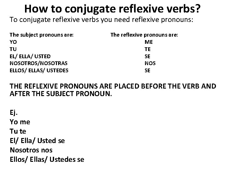 How to conjugate reflexive verbs? To conjugate reflexive verbs you need reflexive pronouns: The