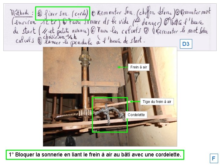 D 3 Frein à air Tige du frein à air Cordelette 1° Bloquer la