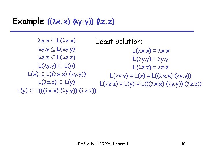 Example ((lx. x) (ly. y)) (lz. z) lx. x µ L(lx. x) Least solution:
