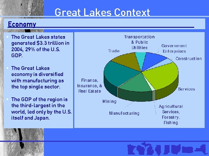 Great Lakes Context Economy § The Great Lakes states generated $3. 3 trillion in