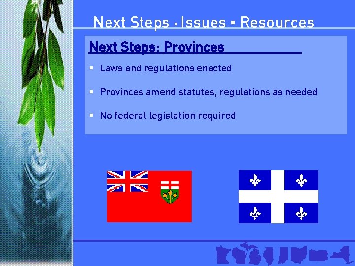Next Steps ▪ Issues ▪ Resources Next Steps: Provinces § Laws and regulations enacted