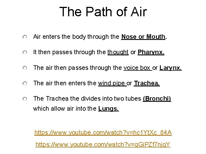 The Path of Air enters the body through the Nose or Mouth. It then