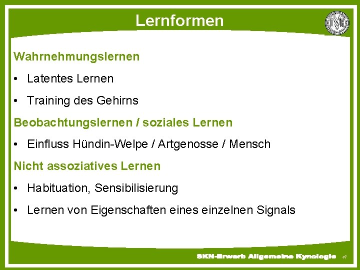 Lernformen Wahrnehmungslernen • Latentes Lernen • Training des Gehirns Beobachtungslernen / soziales Lernen •