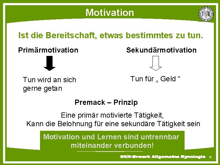 Motivation Ist die Bereitschaft, etwas bestimmtes zu tun. Primärmotivation Tun wird an sich gerne