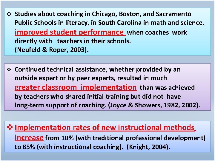  Studies about coaching in Chicago, Boston, and Sacramento Public Schools in literacy, in