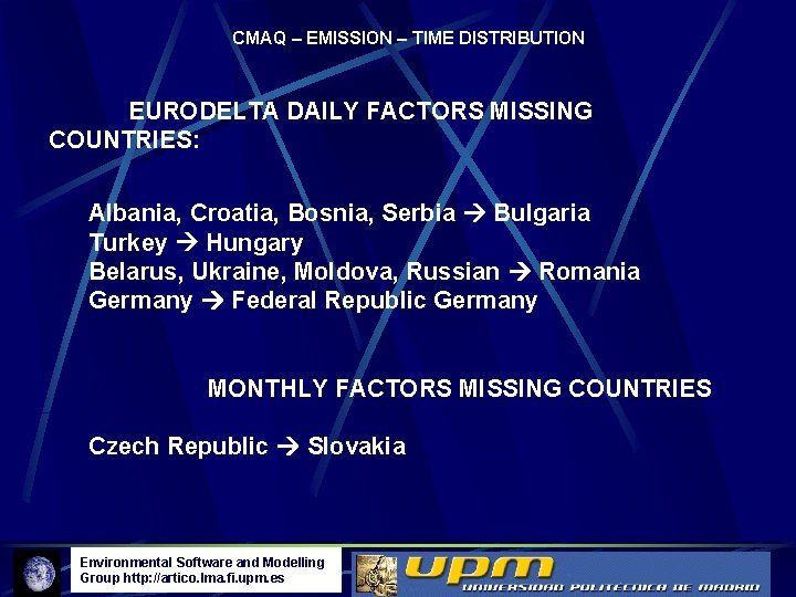 CMAQ – EMISSION – TIME DISTRIBUTION EURODELTA DAILY FACTORS MISSING COUNTRIES: Albania, Croatia, Bosnia,