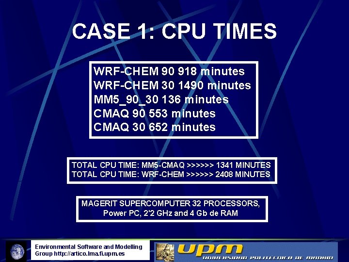 CASE 1: CPU TIMES WRF-CHEM 90 918 minutes WRF-CHEM 30 1490 minutes MM 5_90_30