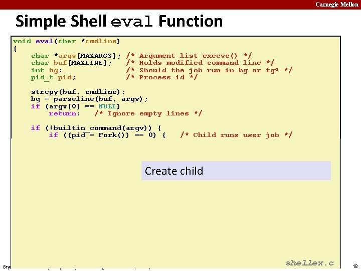 Carnegie Mellon Simple Shell eval Function void eval(char *cmdline) { char *argv[MAXARGS]; char buf[MAXLINE];
