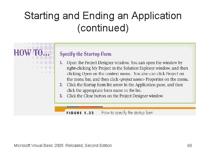 Starting and Ending an Application (continued) Microsoft Visual Basic 2005: Reloaded, Second Edition 60