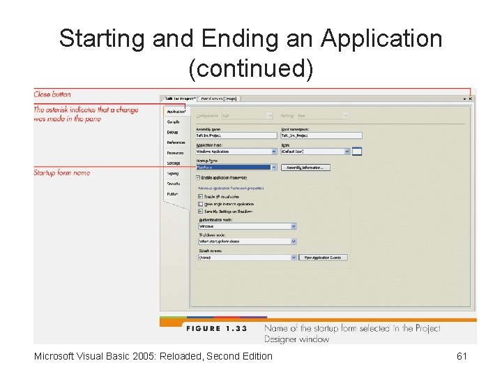 Starting and Ending an Application (continued) Microsoft Visual Basic 2005: Reloaded, Second Edition 61