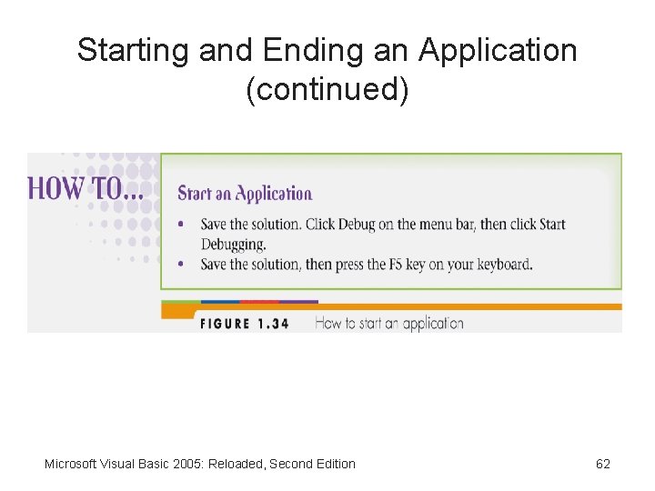 Starting and Ending an Application (continued) Microsoft Visual Basic 2005: Reloaded, Second Edition 62