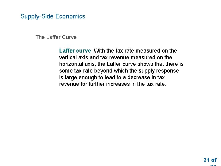 Supply-Side Economics The Laffer Curve Laffer curve With the tax rate measured on the