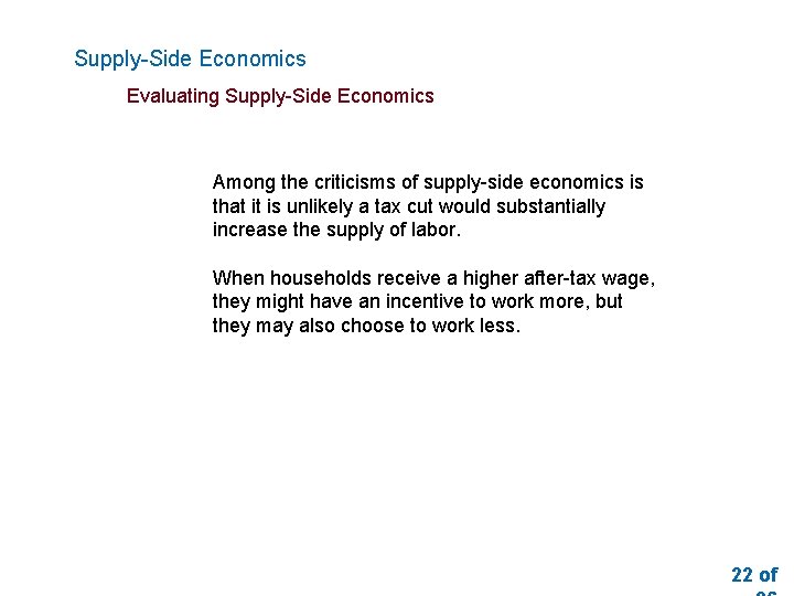 Supply-Side Economics Evaluating Supply-Side Economics Among the criticisms of supply-side economics is that it