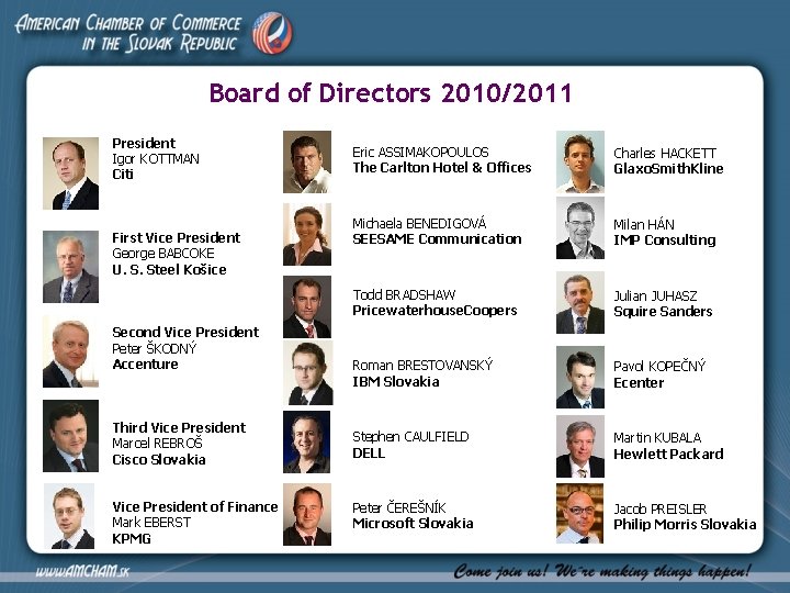 Board of Directors 2010/2011 President Igor KOTTMAN Citi First Vice President George BABCOKE U.